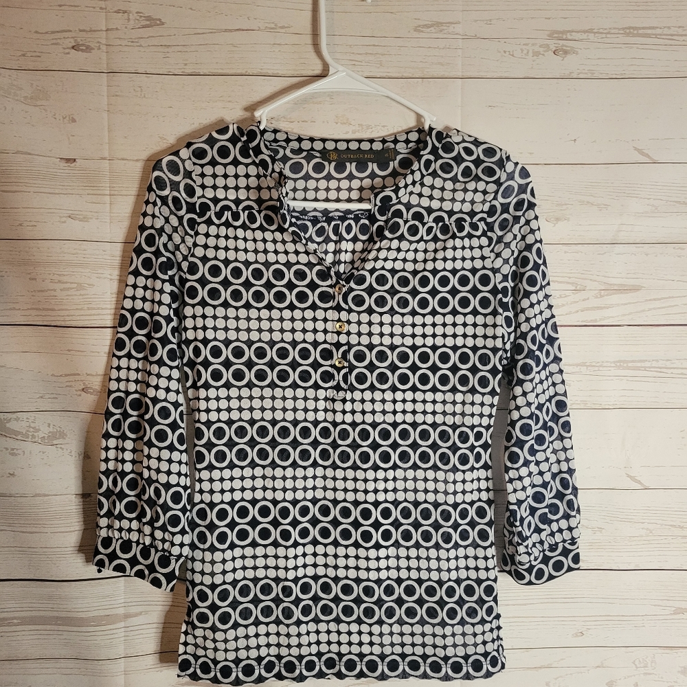 Outback red extra small XS blue white thin blouse top
